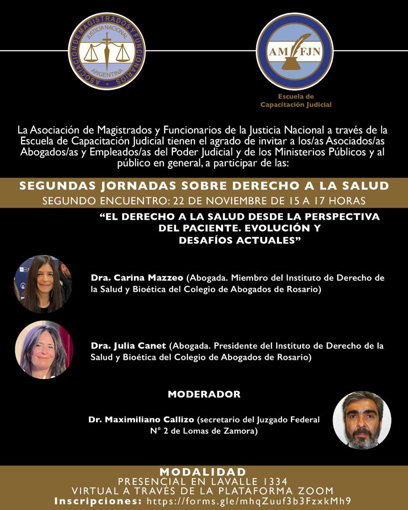 El Instituto invita:  Segundas jornadas sobre derecho a la salud - 22/11/2023